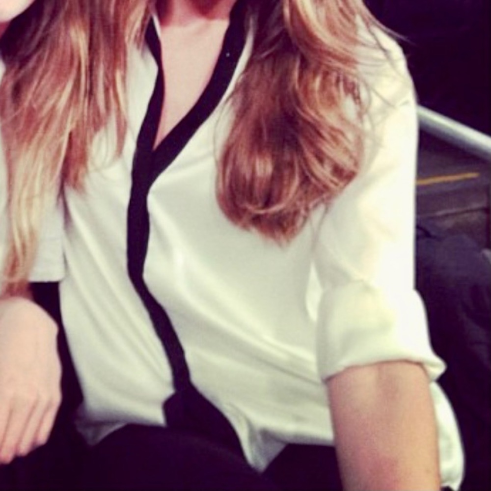 Zara Basic Black And Off-White Button-Down - image 1